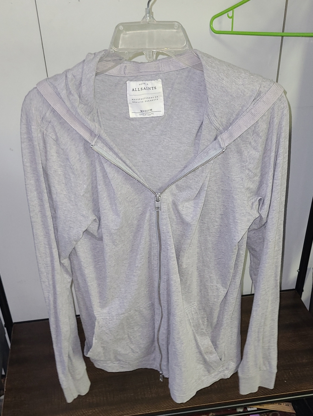 All Saints Grey Double Zipper Medium Hooded Top